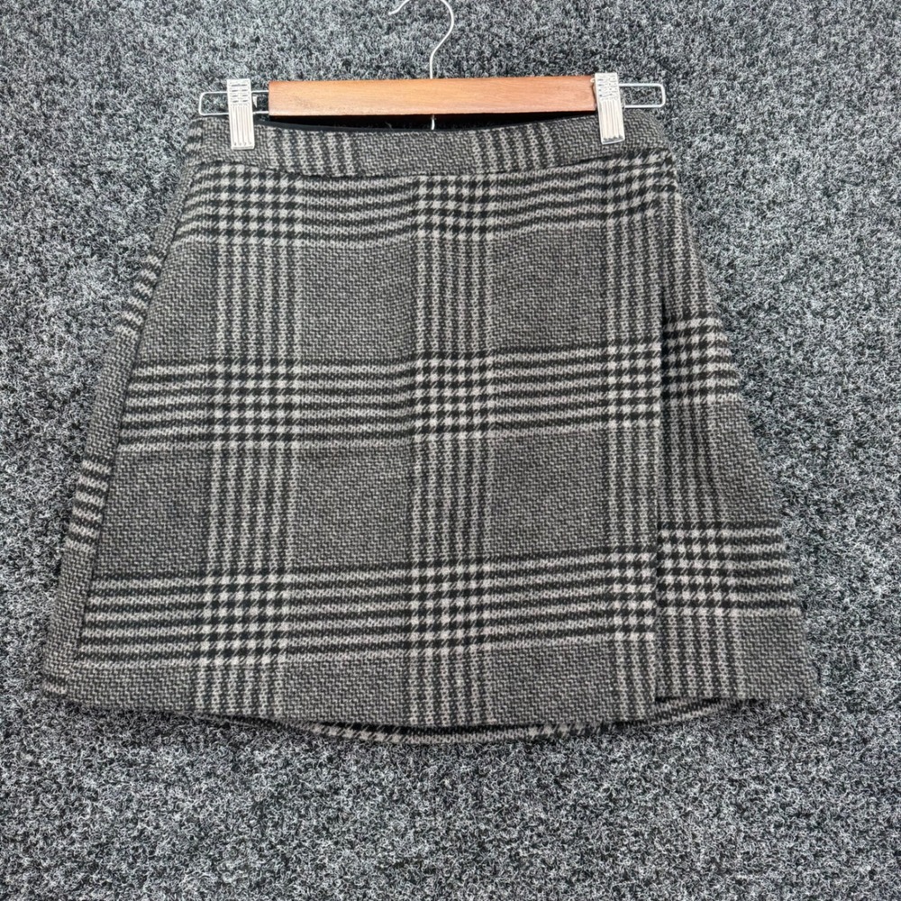 Abercrombie & Fitch Grey Plaid Wool Blend Wrap Mini Skirt Small